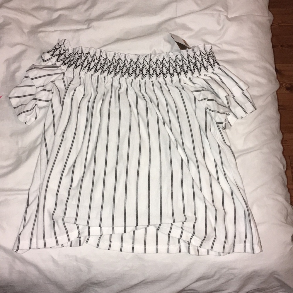Black and white stripped off the shoulder blouse